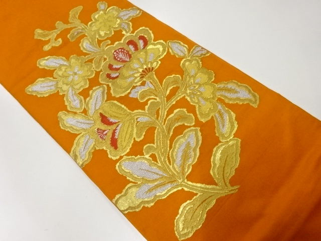 アンティーク　草花模様織出し袋帯（材料）